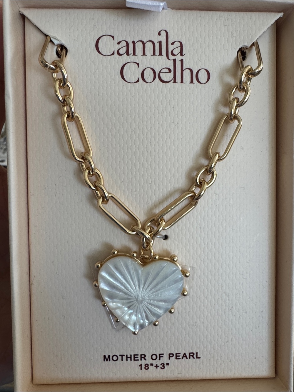 NWT Camila Coelho Gold Chain Necklace with Mother-of-Pearl Heart